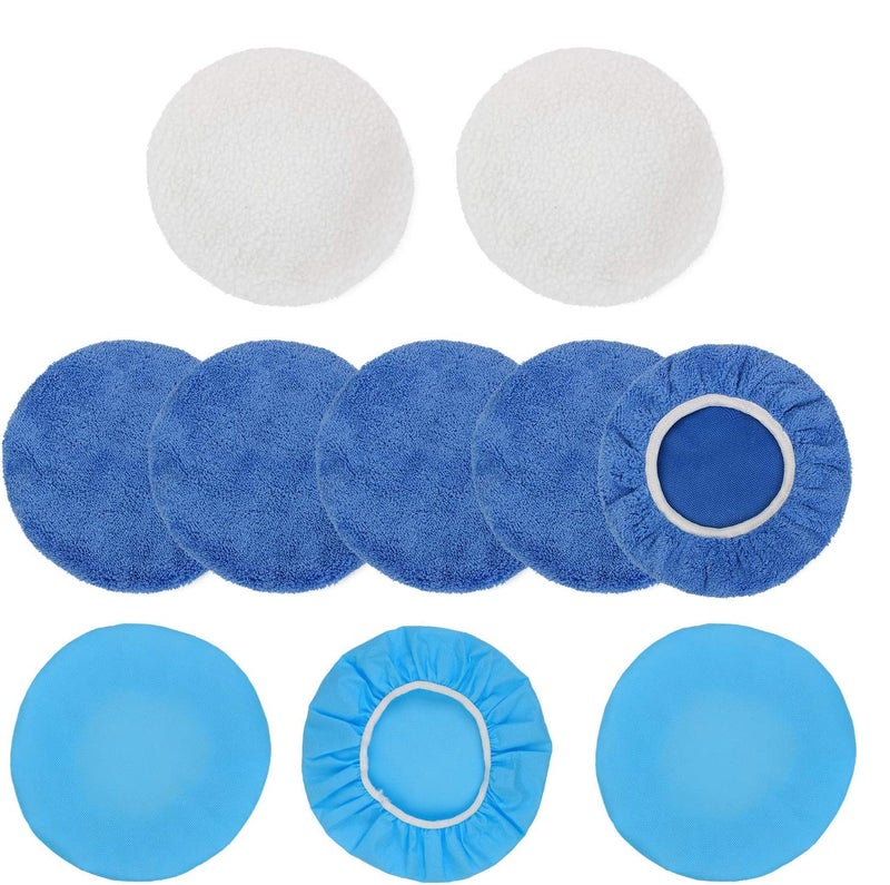 URLWALL 10PCS 9-10 inch Polisher Pad Bonnet Orbital Car Buffing Polishing Pad Cover - 5PCS Microfiber, 3PCS Wax Buffer, 2PCS Woolen Fleece Polishing Bonnet - Image 1